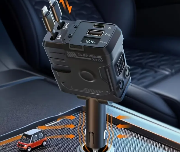 CARGADOR PARA AUTO RETRACTIL 4 EN 1