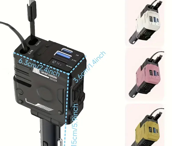 CARGADOR PARA AUTO RETRACTIL 4 EN 1